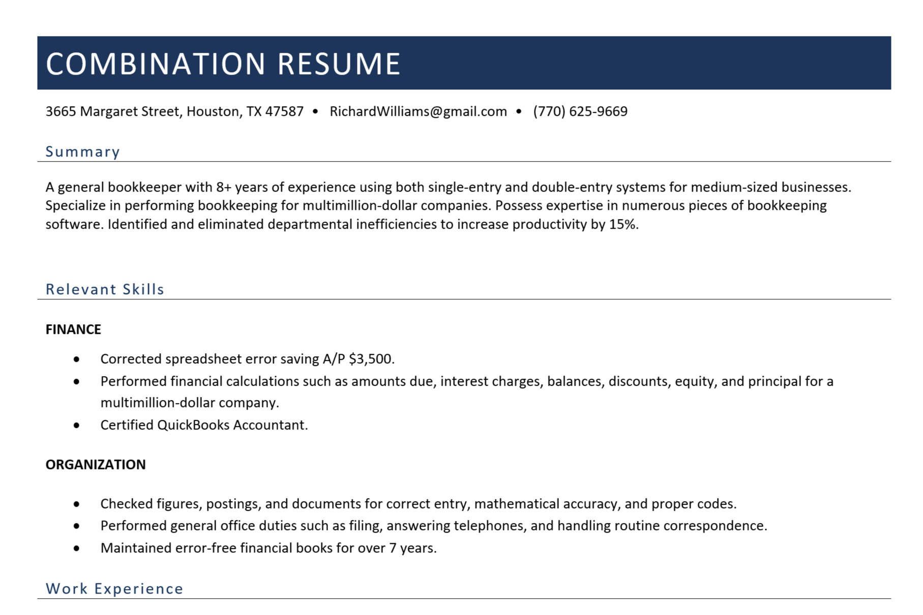 Combination resume format