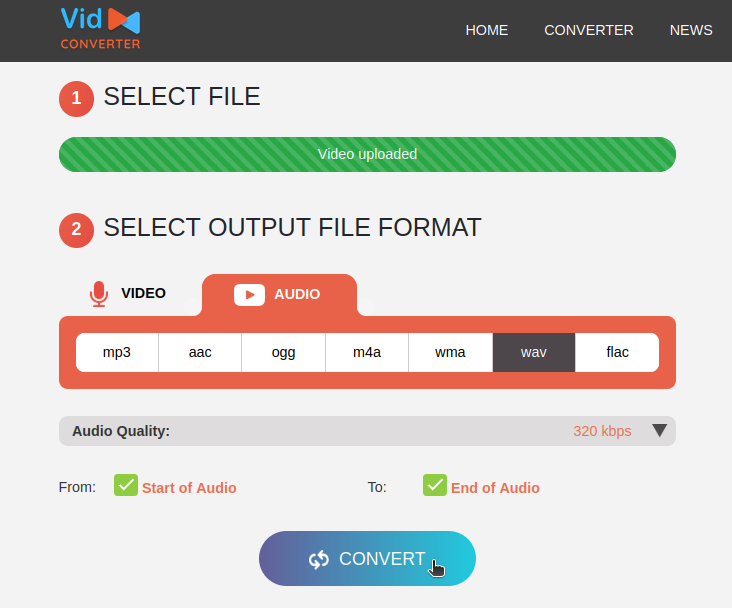 converting mp4 to wav on vidconverter