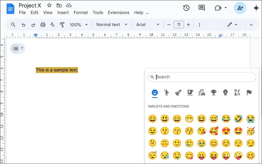 Emoji reactions in Google Docs document