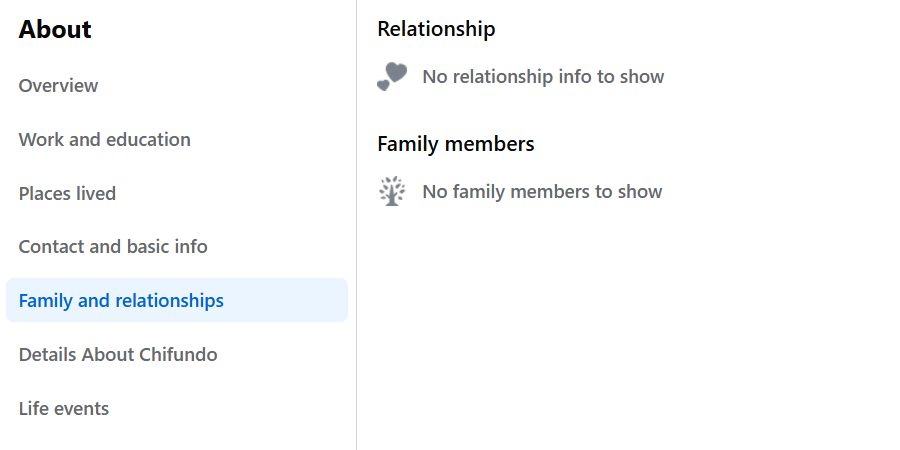 The Family and relationships page on Facebook.