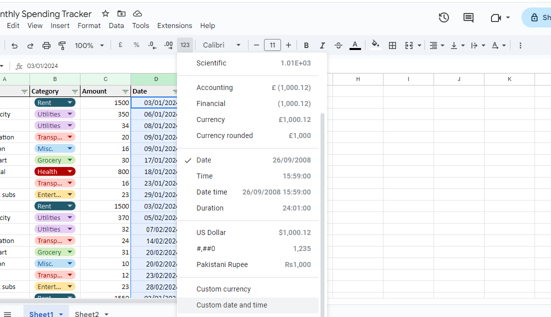 форматирование даты в google sheets