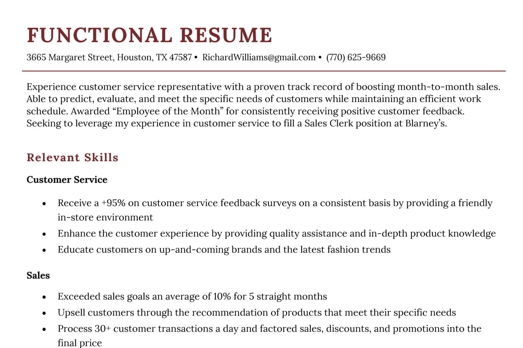 Functional resume format