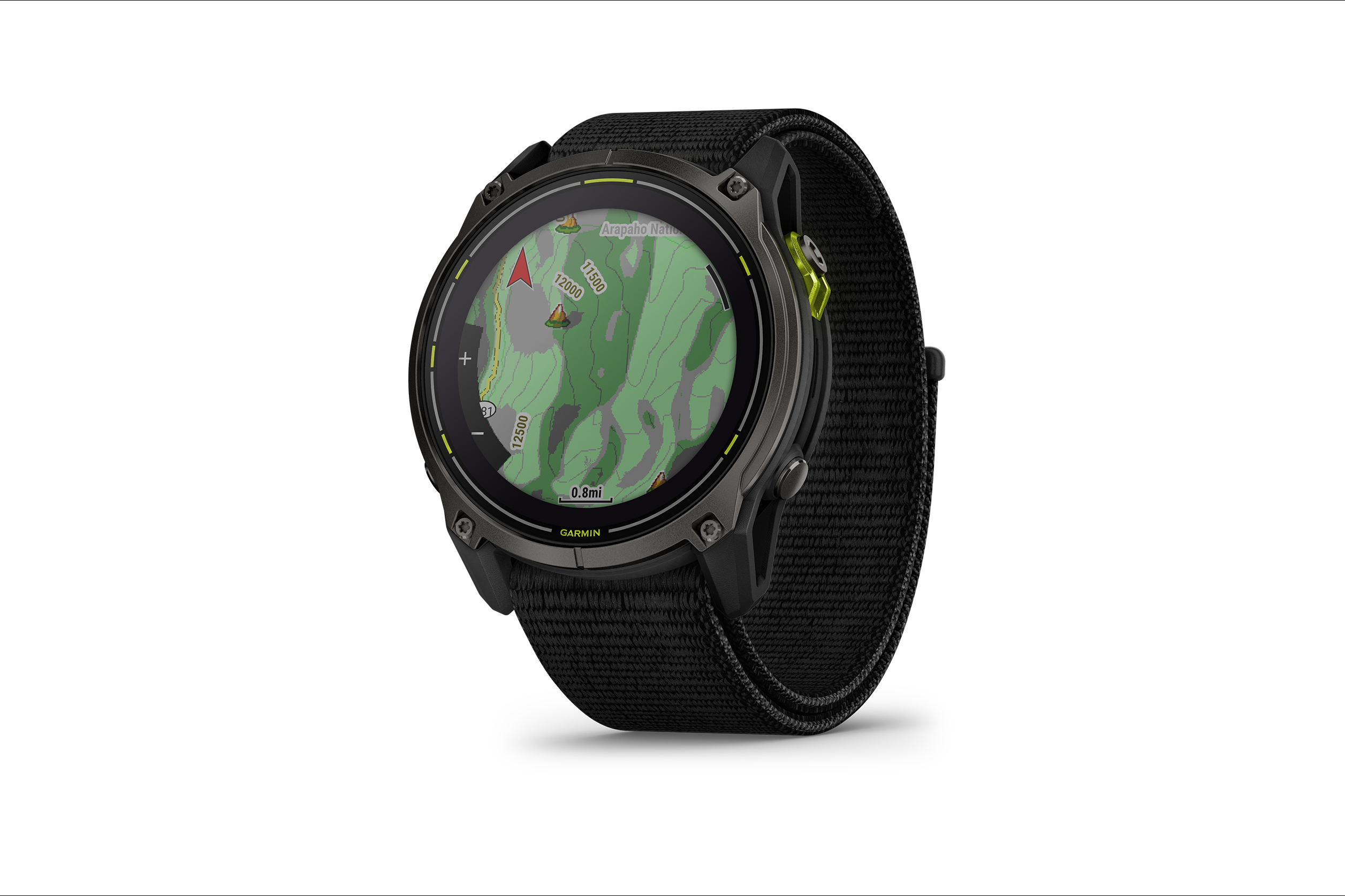 A Garmin watch with the GPS map visible