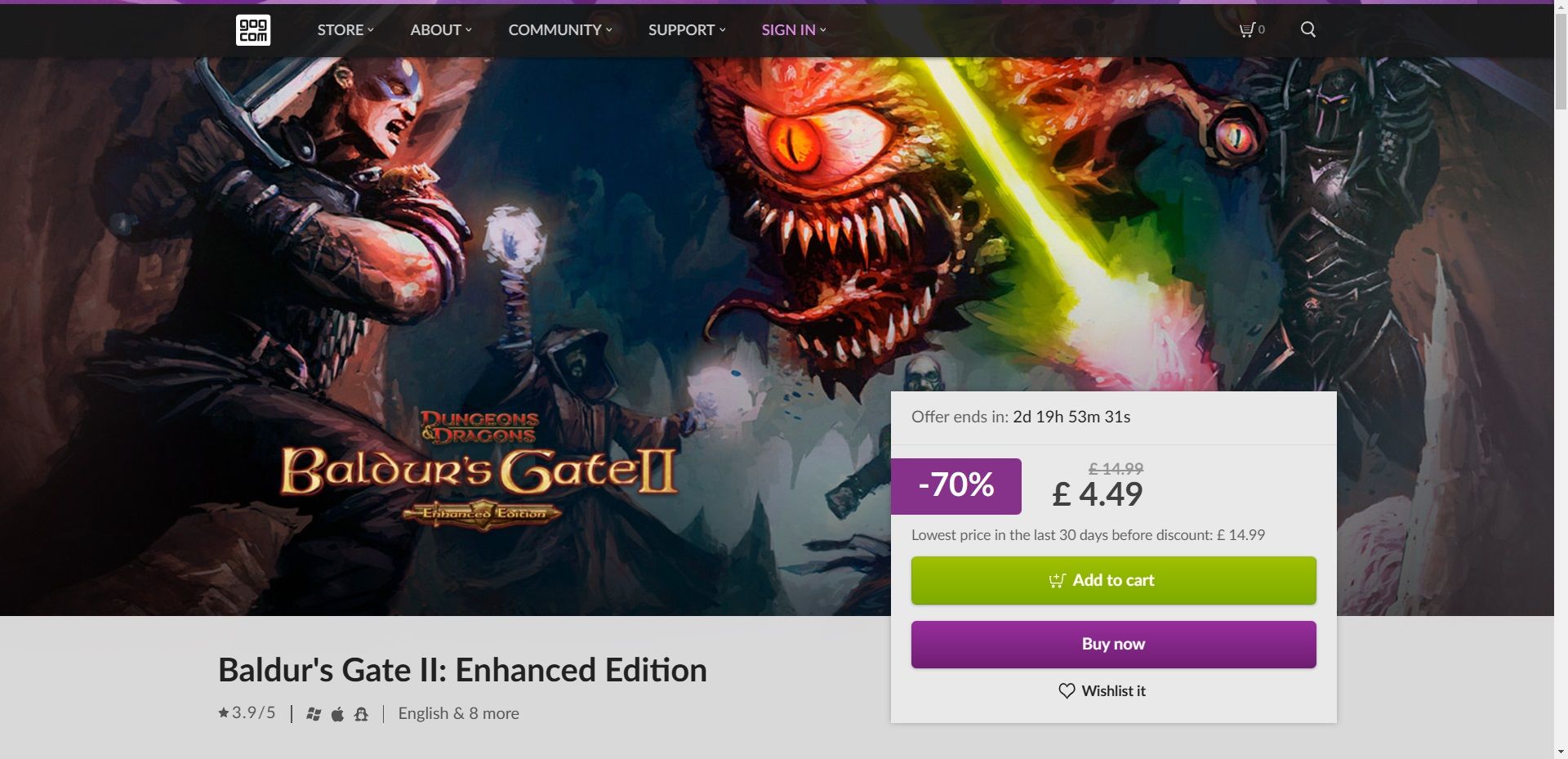 gog game store listing for baldurs gate 2