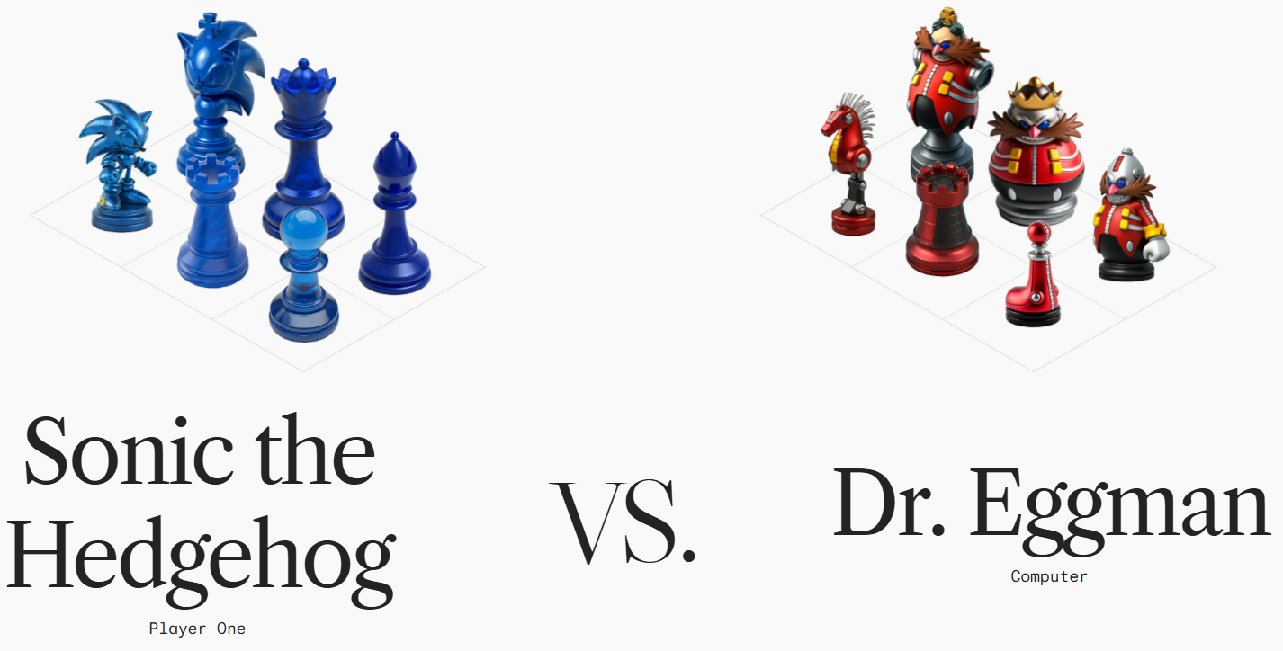 Google's GenChess showing a Sonic chess set vs. a Dr. Eggman one.