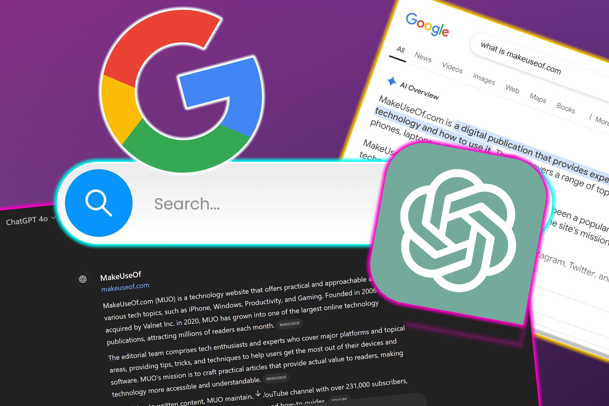 google and chatgpt logos with search bar