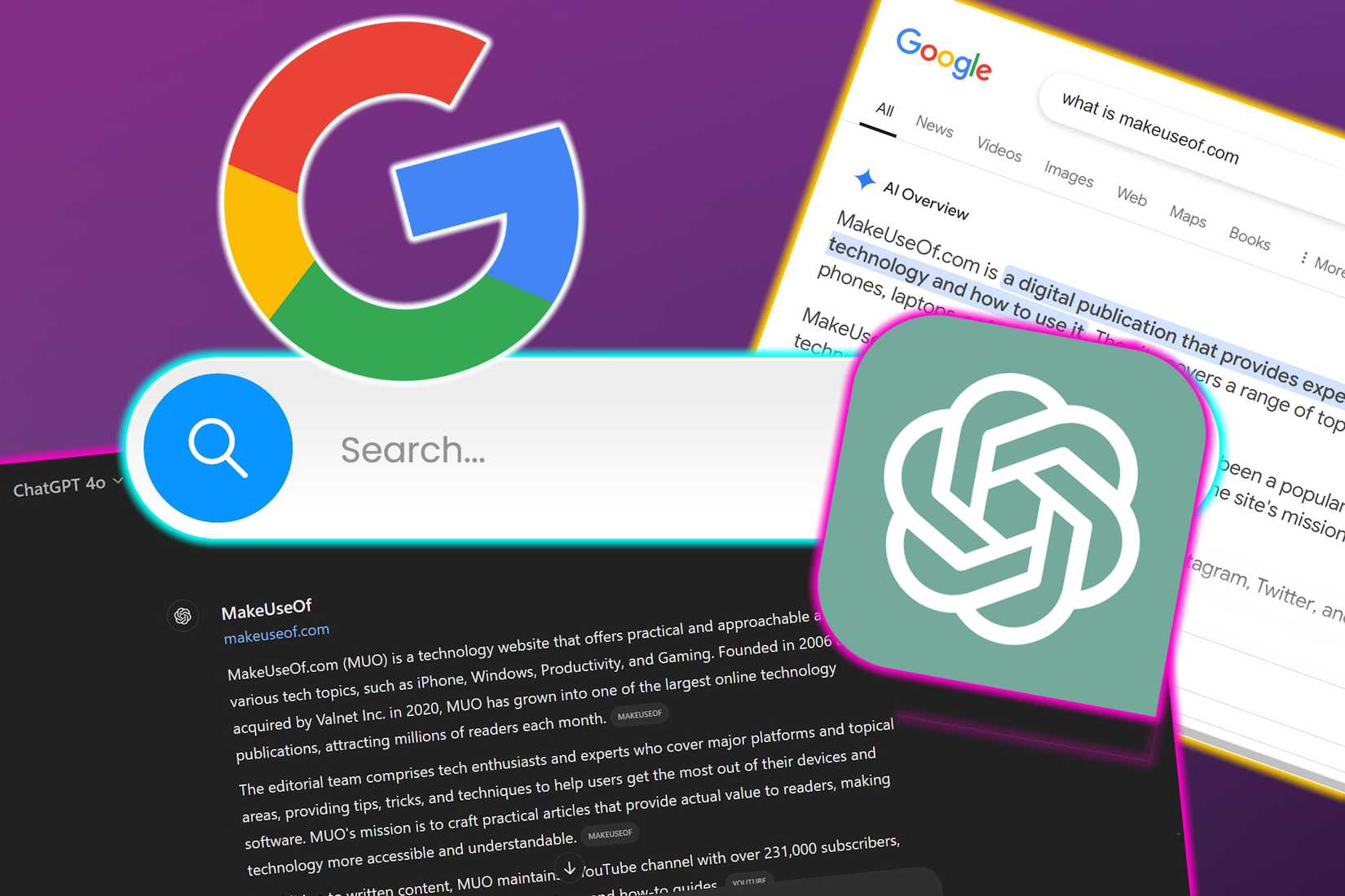 Ảnh minh họa các logo công cụ tìm kiếm và AI