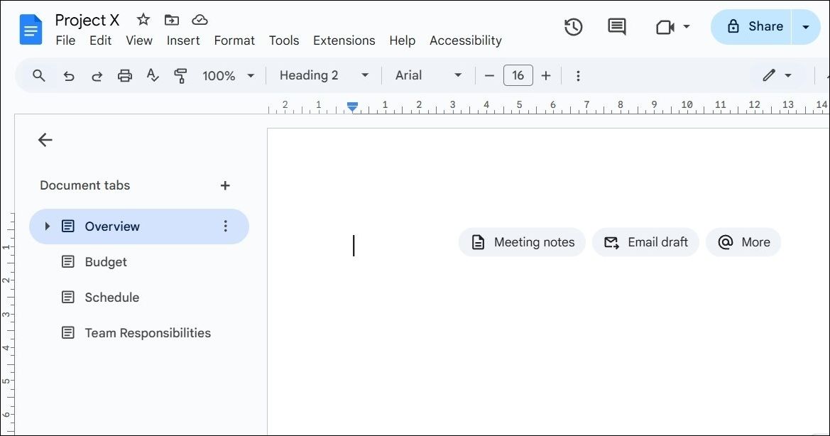 Google Docs document showing document tabs