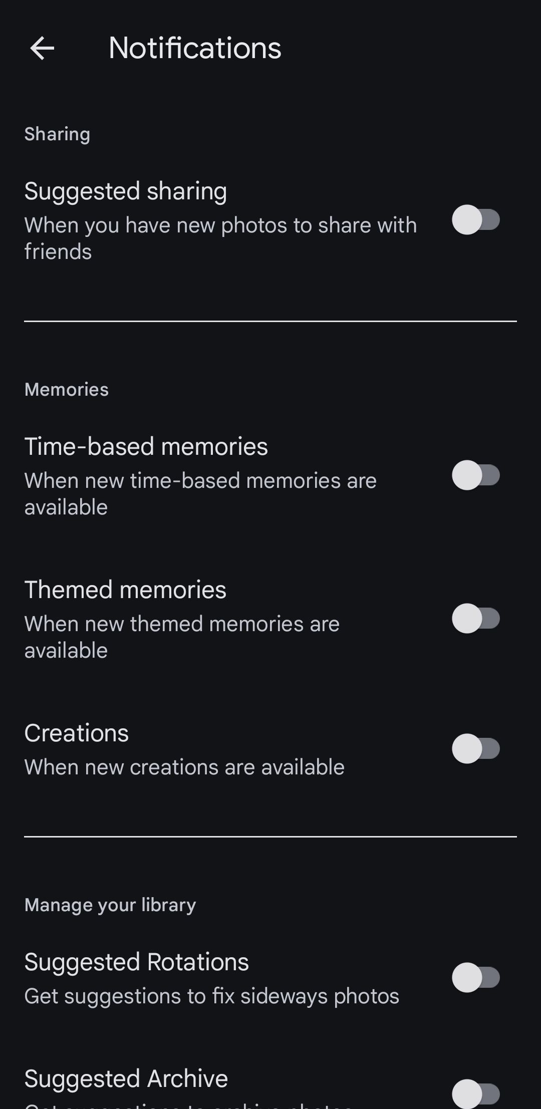 Google Photos Notifications Menu on Android