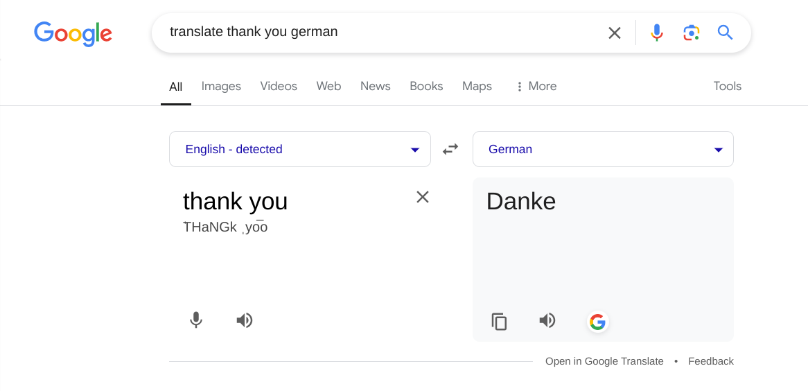 Google Search's translation widget in action