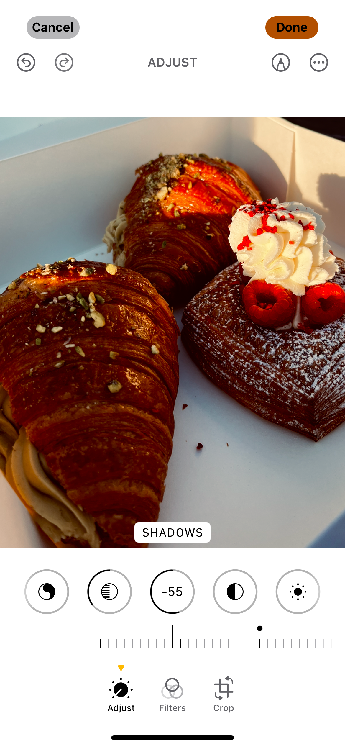 The Shadows Slider for Food Photography in Apple Photos