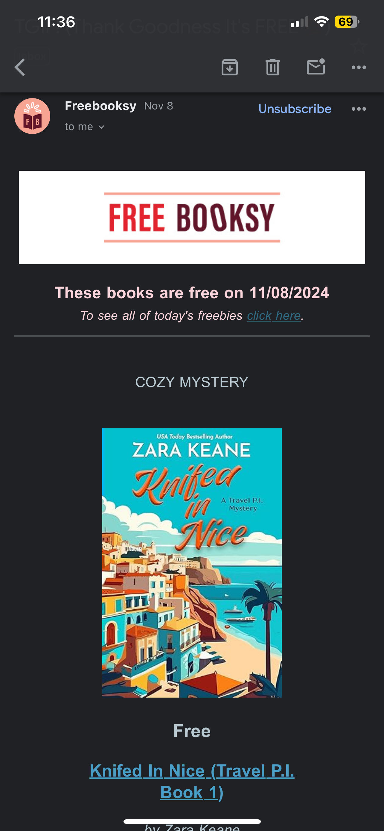 خبرنامه ایمیل Freebooksy با Knifed in Nice توسط Zara Keane