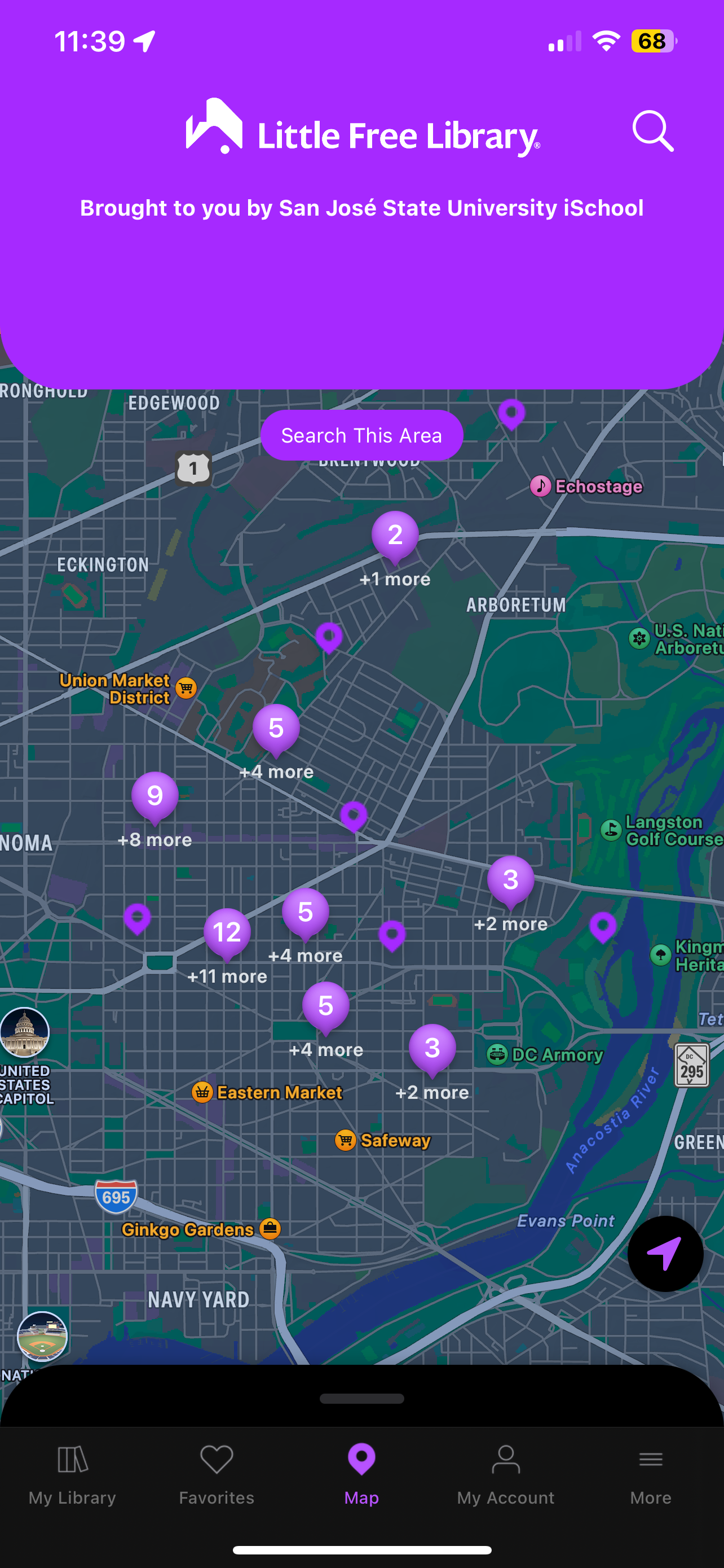 Washington, DC map of local little free libraries