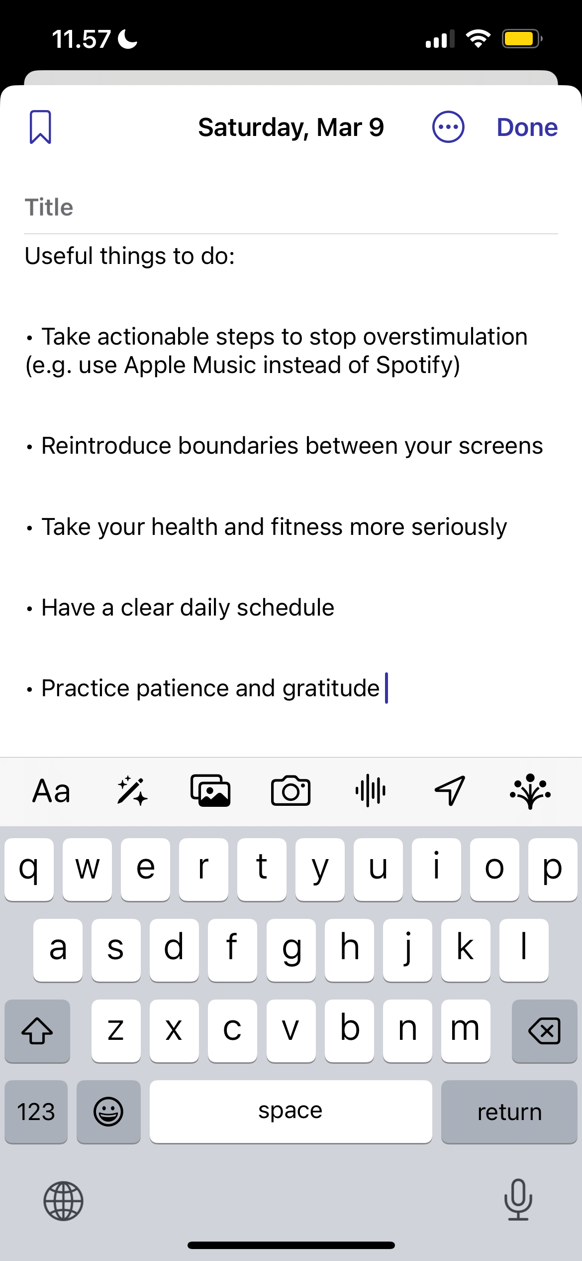 Добавление записи в Apple Journal