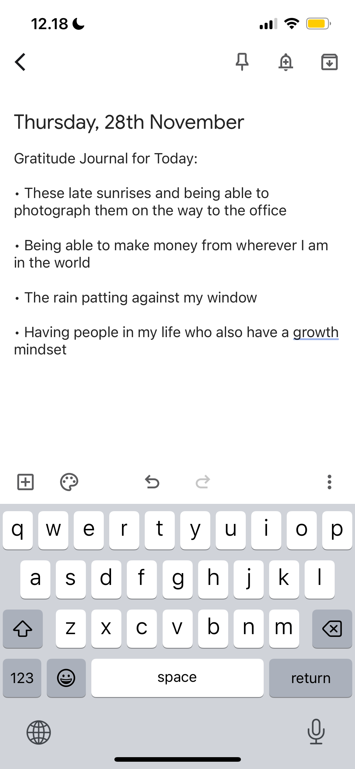 Gratitude Journaling in the Google Keep App for iOS