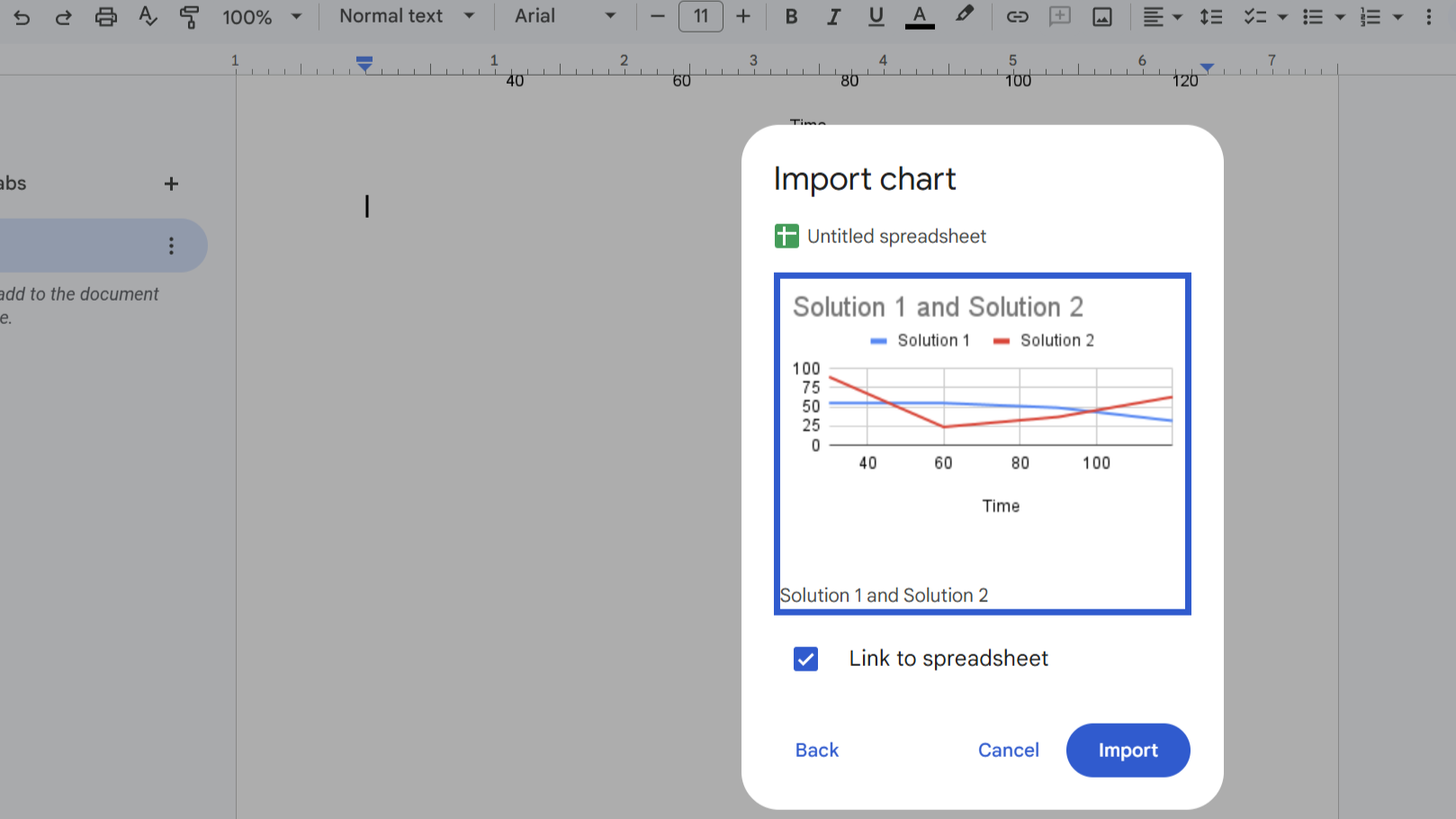 Import chart dialog box in Google Docs