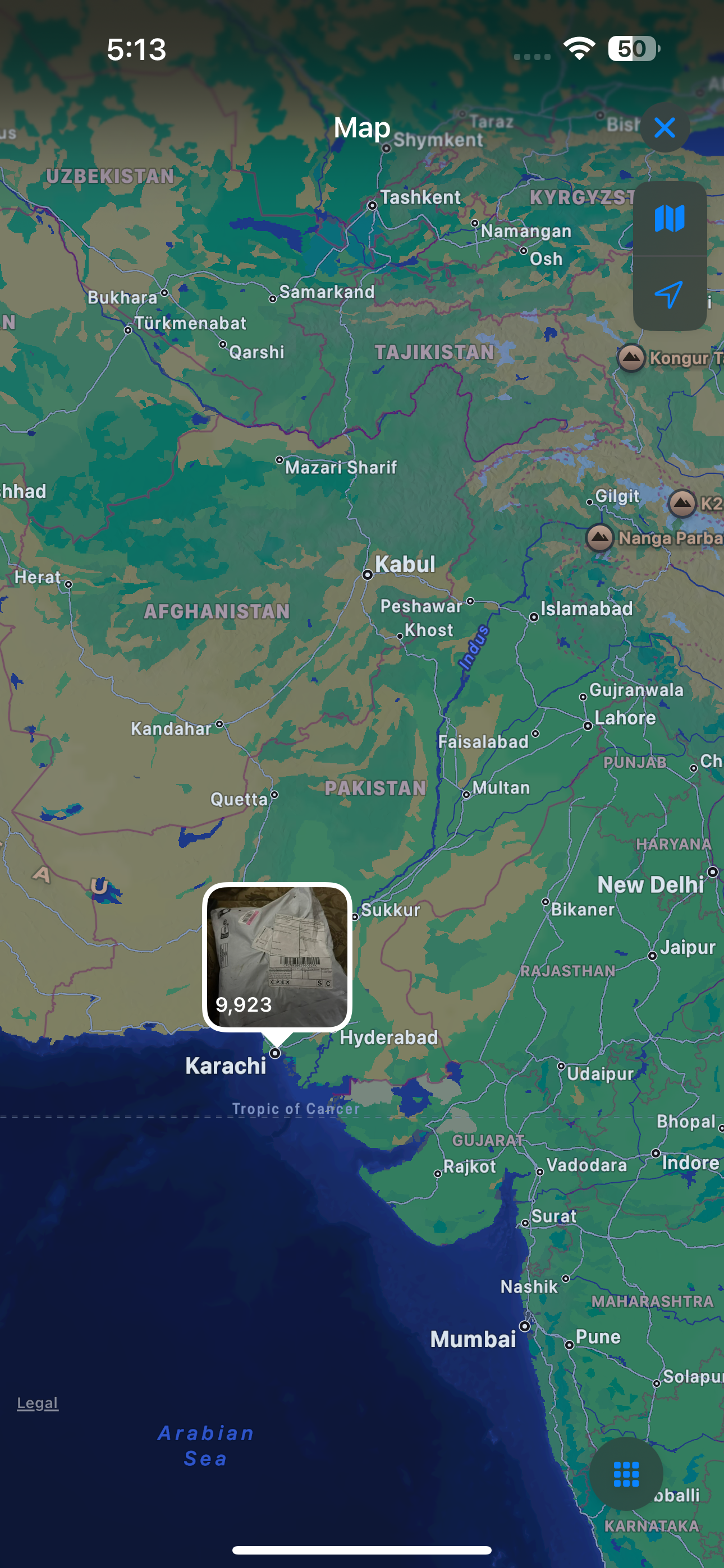 Map in the Photos app on an iPhone