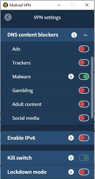 Screenshot of Mulvad VPN's advanced settings