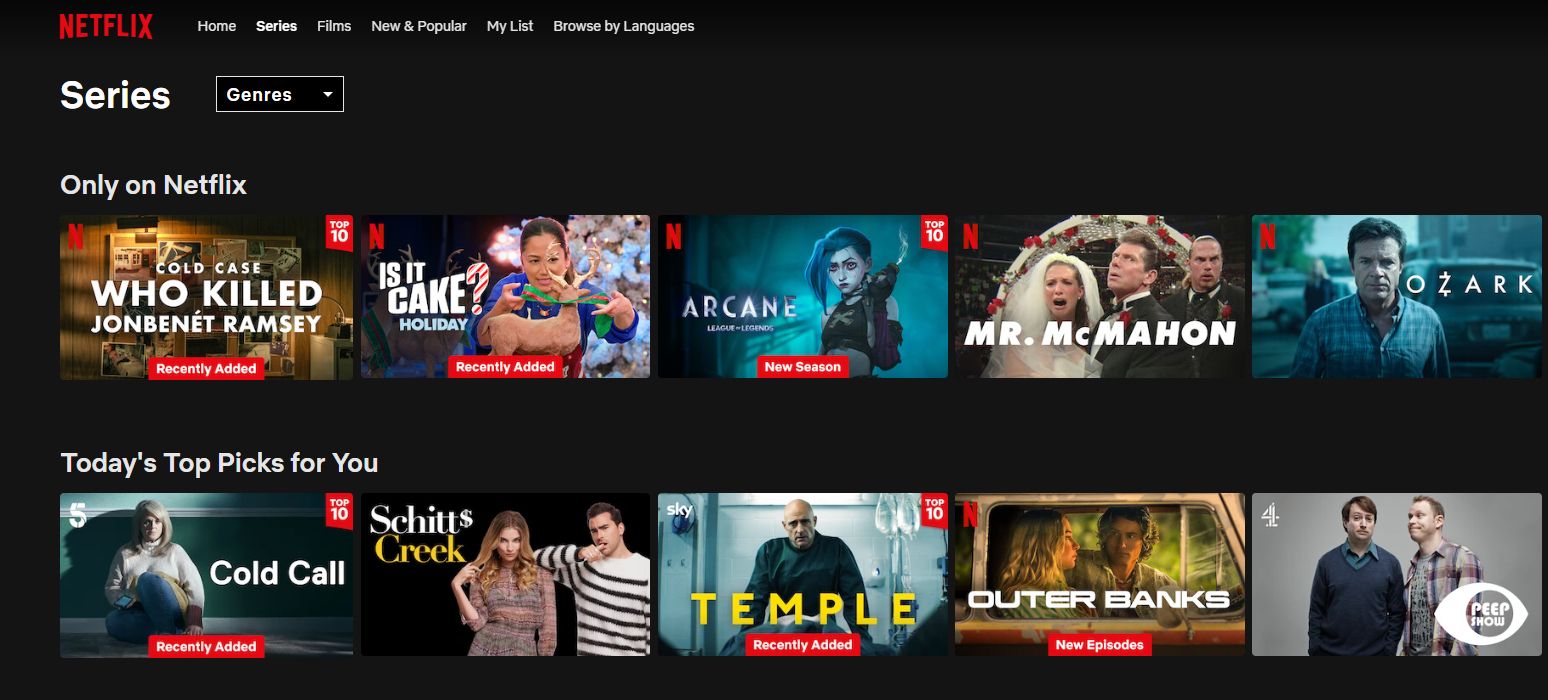 Netflix originals lined up in the library