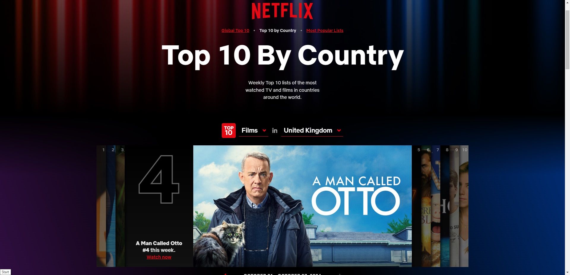 netflix top ten films in the UK man called otto