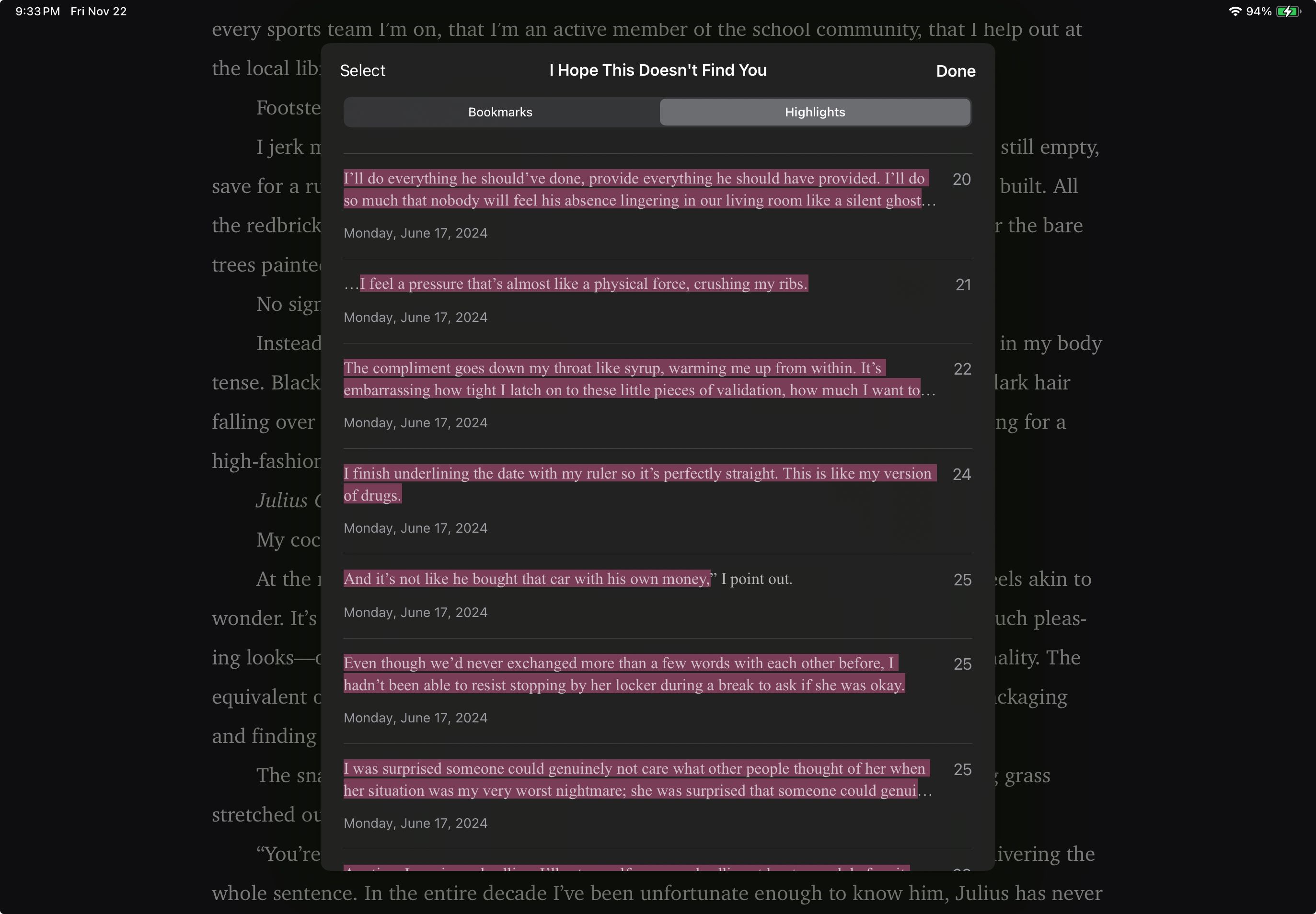 passages of an ebook highlighted