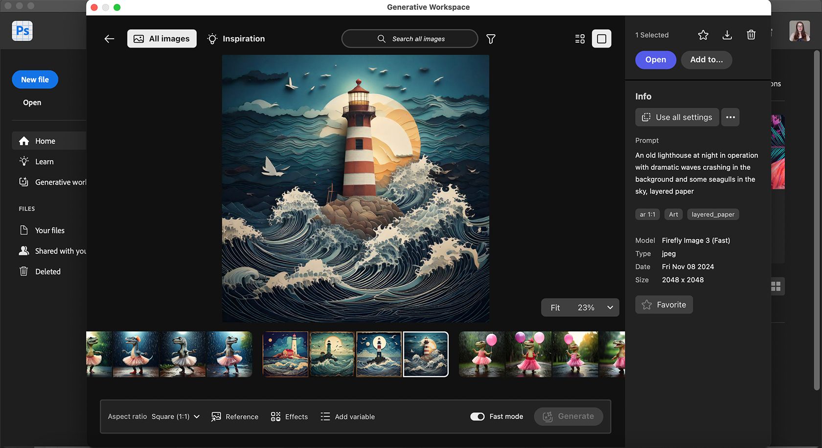 Photoshop Generative Workspace Paper Effect Lighthouse