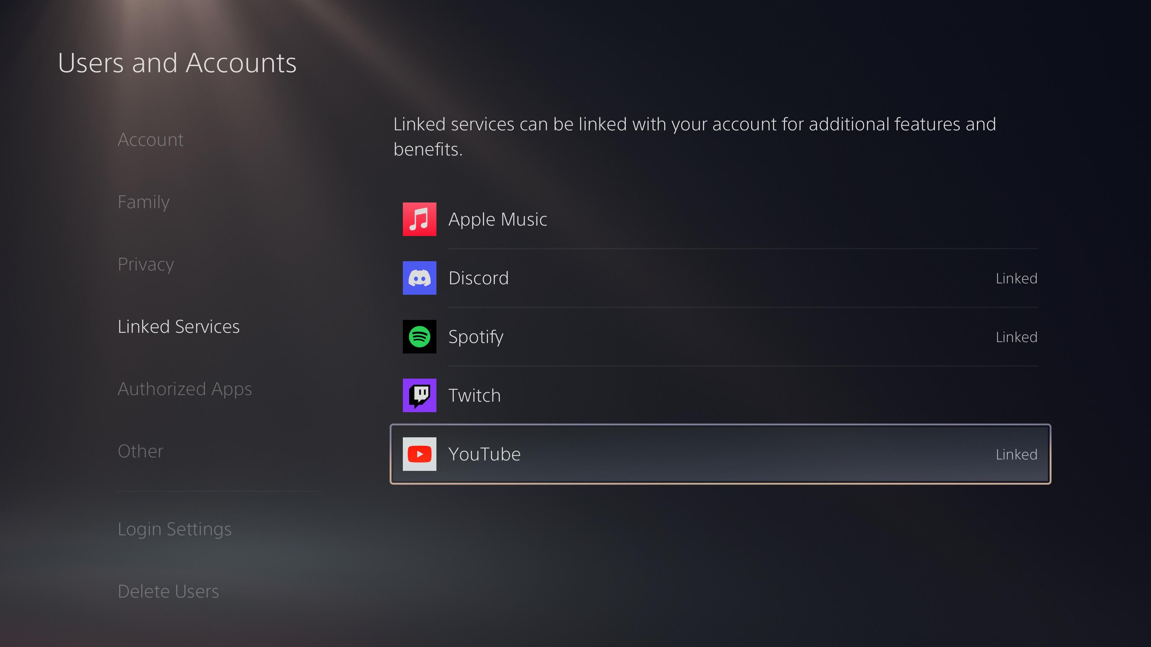 PS5 Linked Accounts List