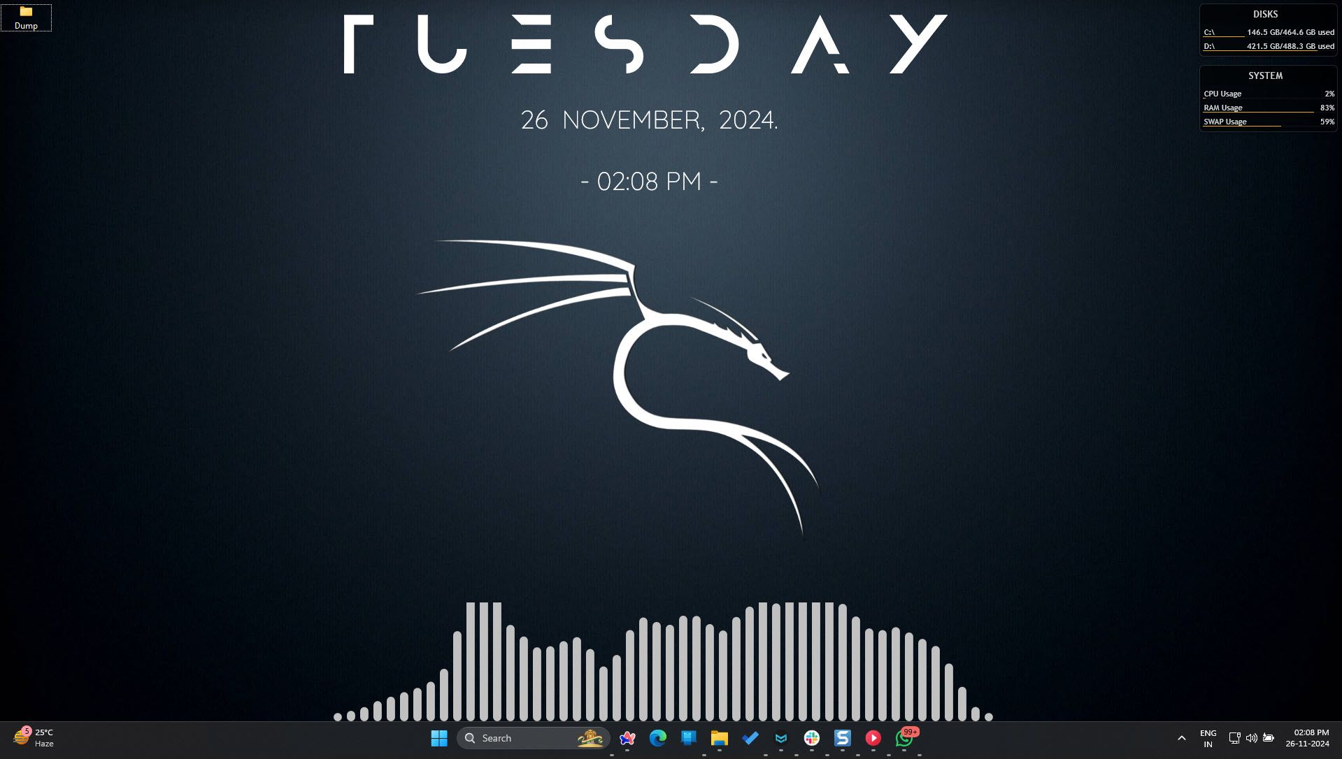 Windows 11 desktop customized with Rainmeter