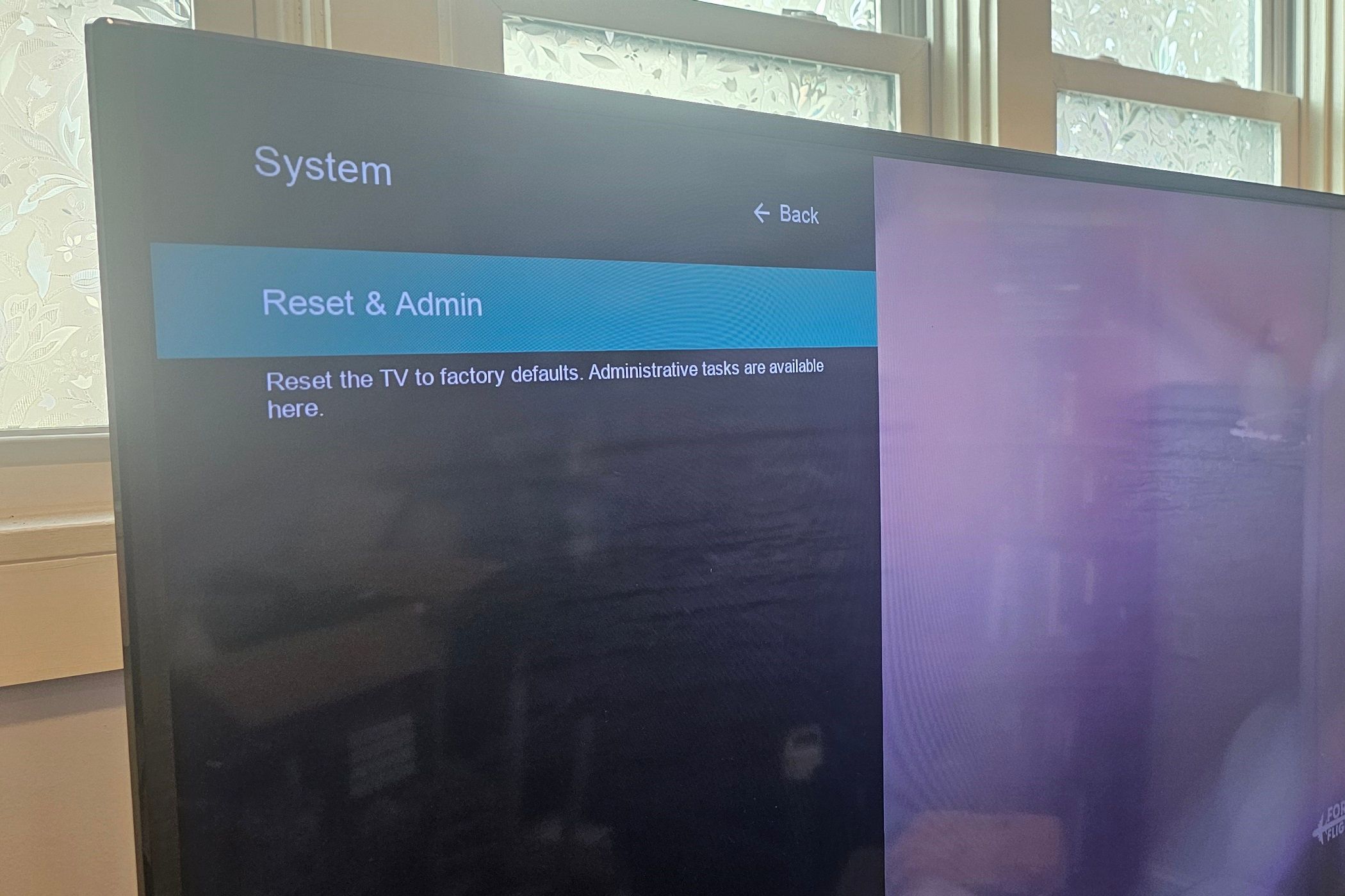 reset and admin system menu of vizion smart television