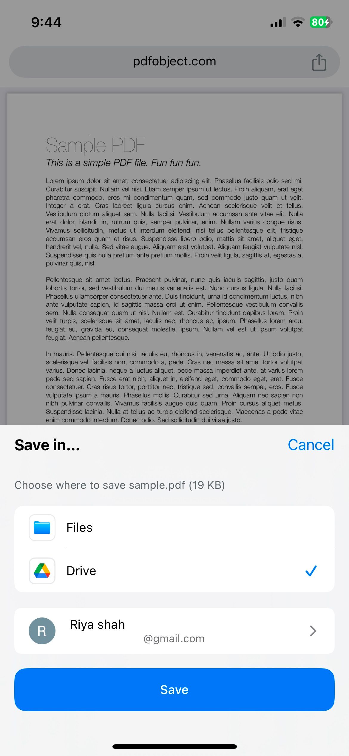 Save Menu in Chrome for iOS