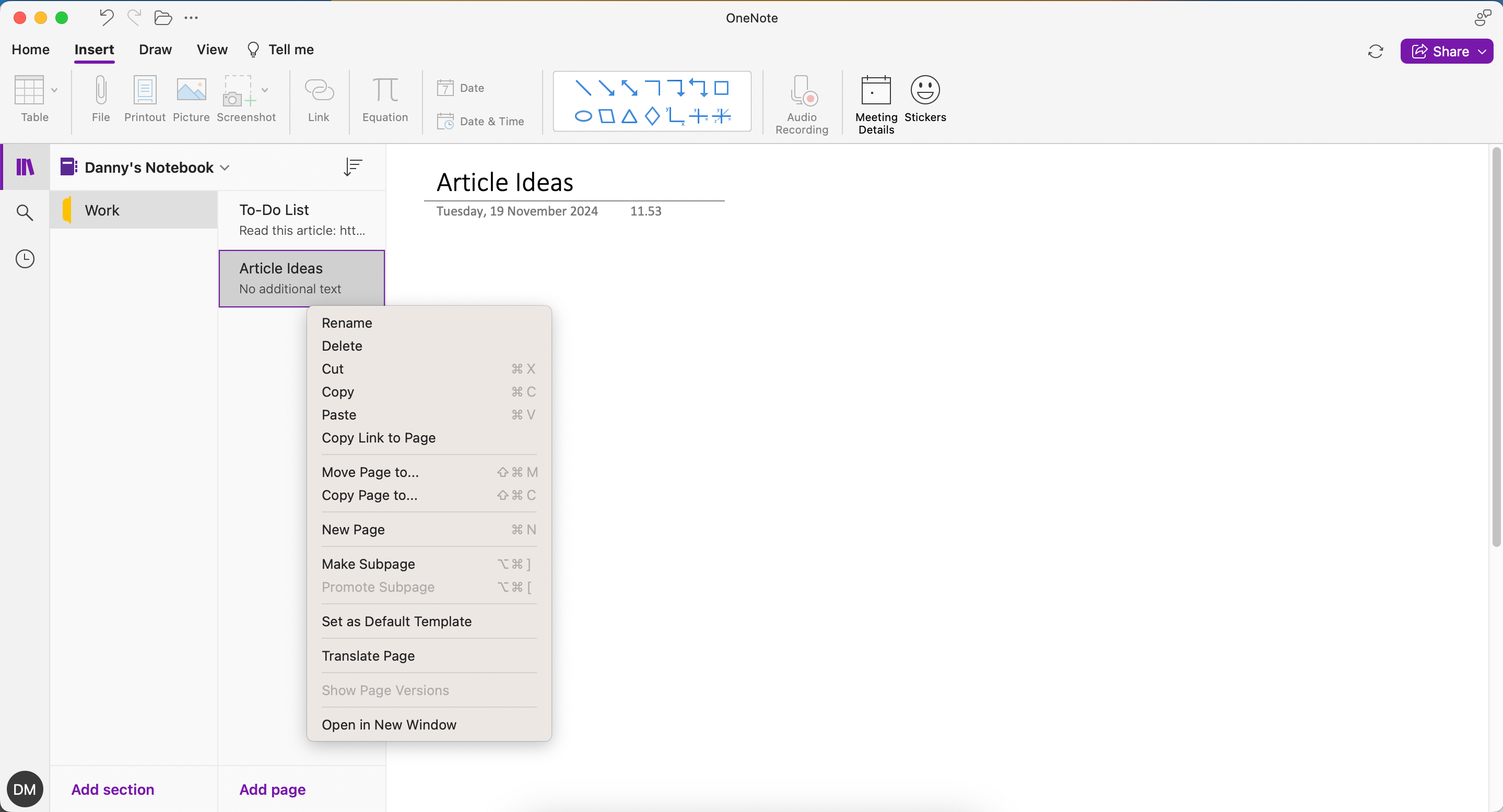 Copy a link to your page in OneNote