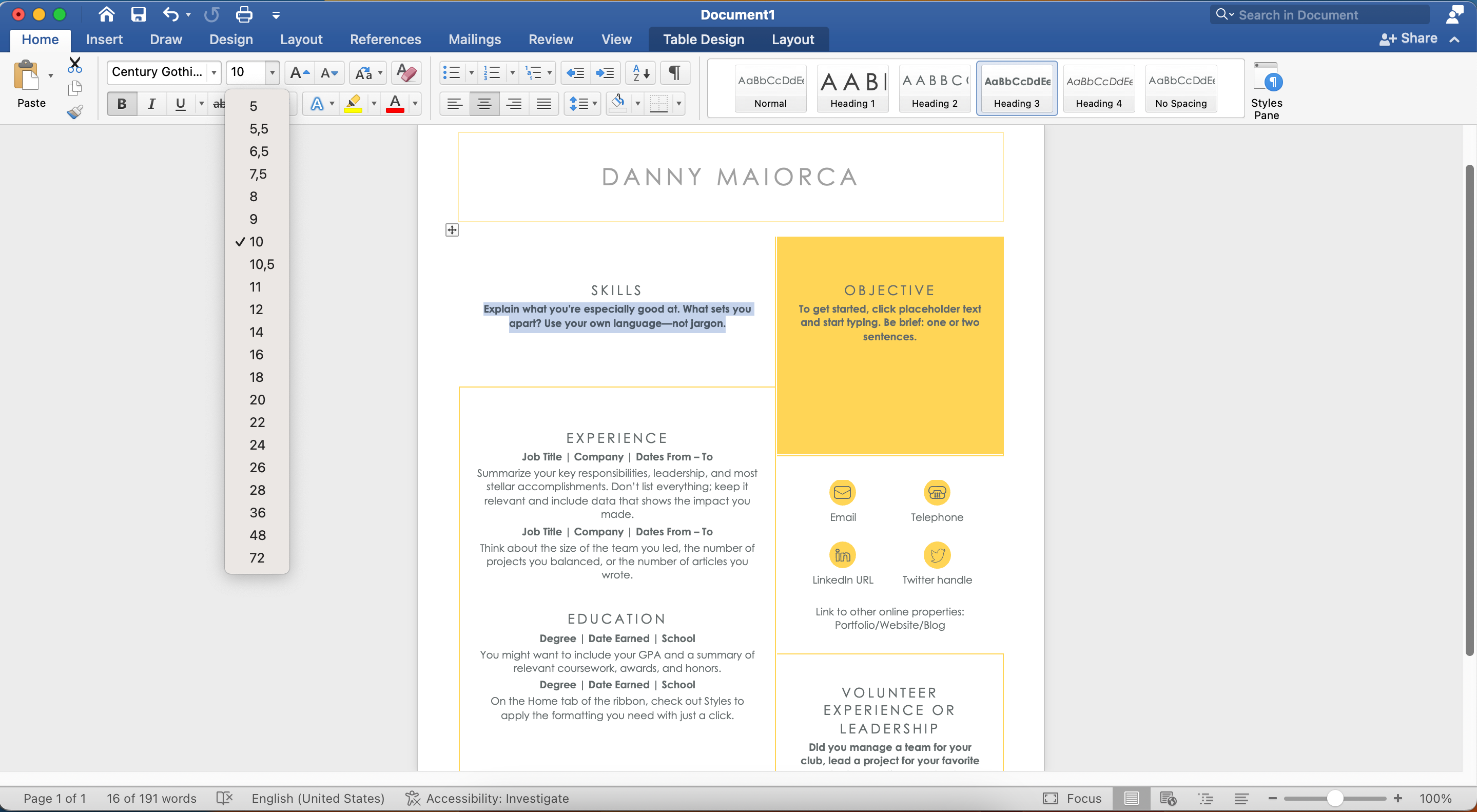 Change the font size in the Microsoft Word app