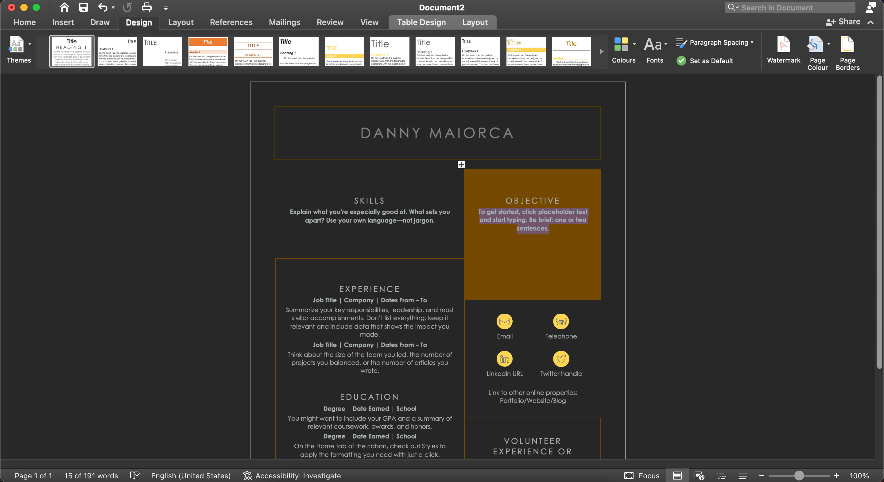 Different Design Combinations in Microsoft Word