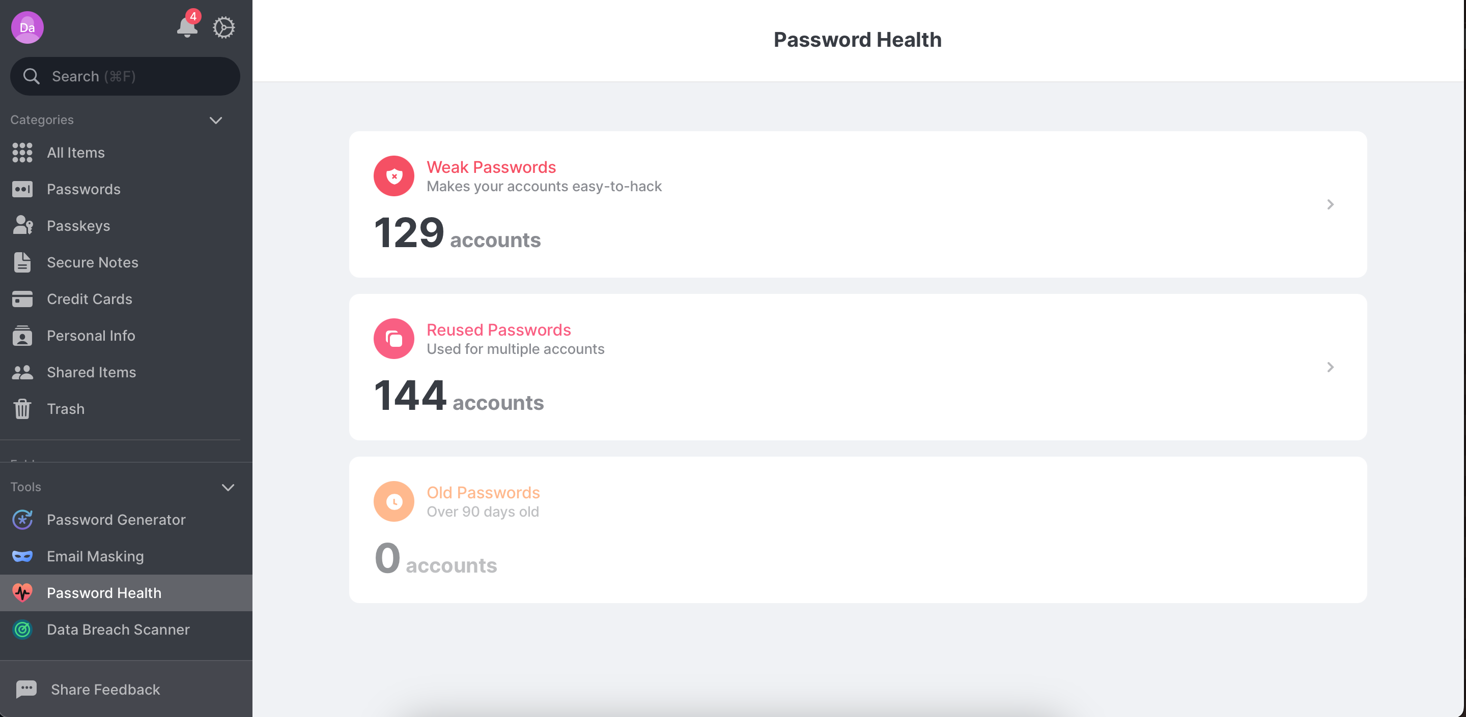 Assessing password health in the NordPass app