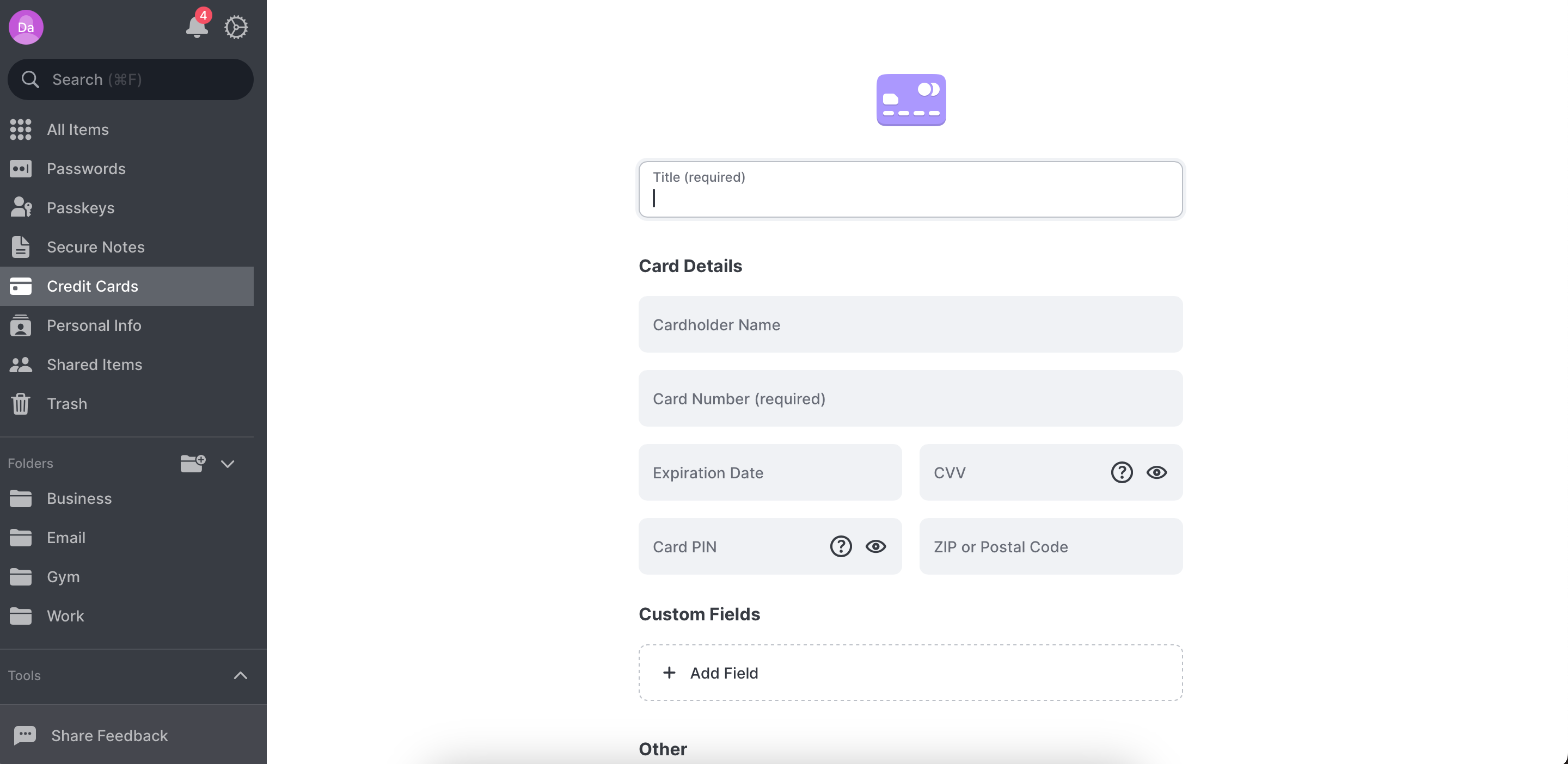 Add payment details in NordPass 