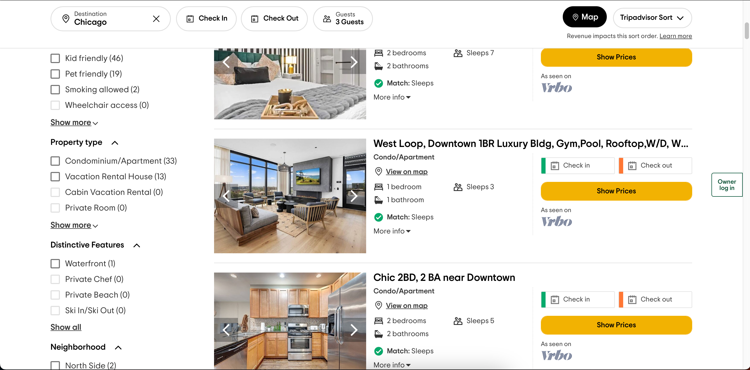 Searching for vacation rentals in the Tripadvisor app