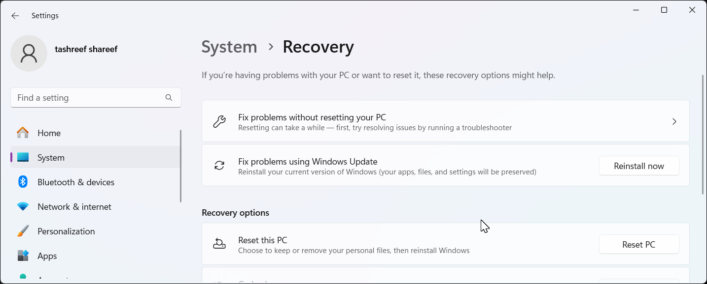 Settigns app in Windows 11 showing the Fix problems using Windows Update option-1