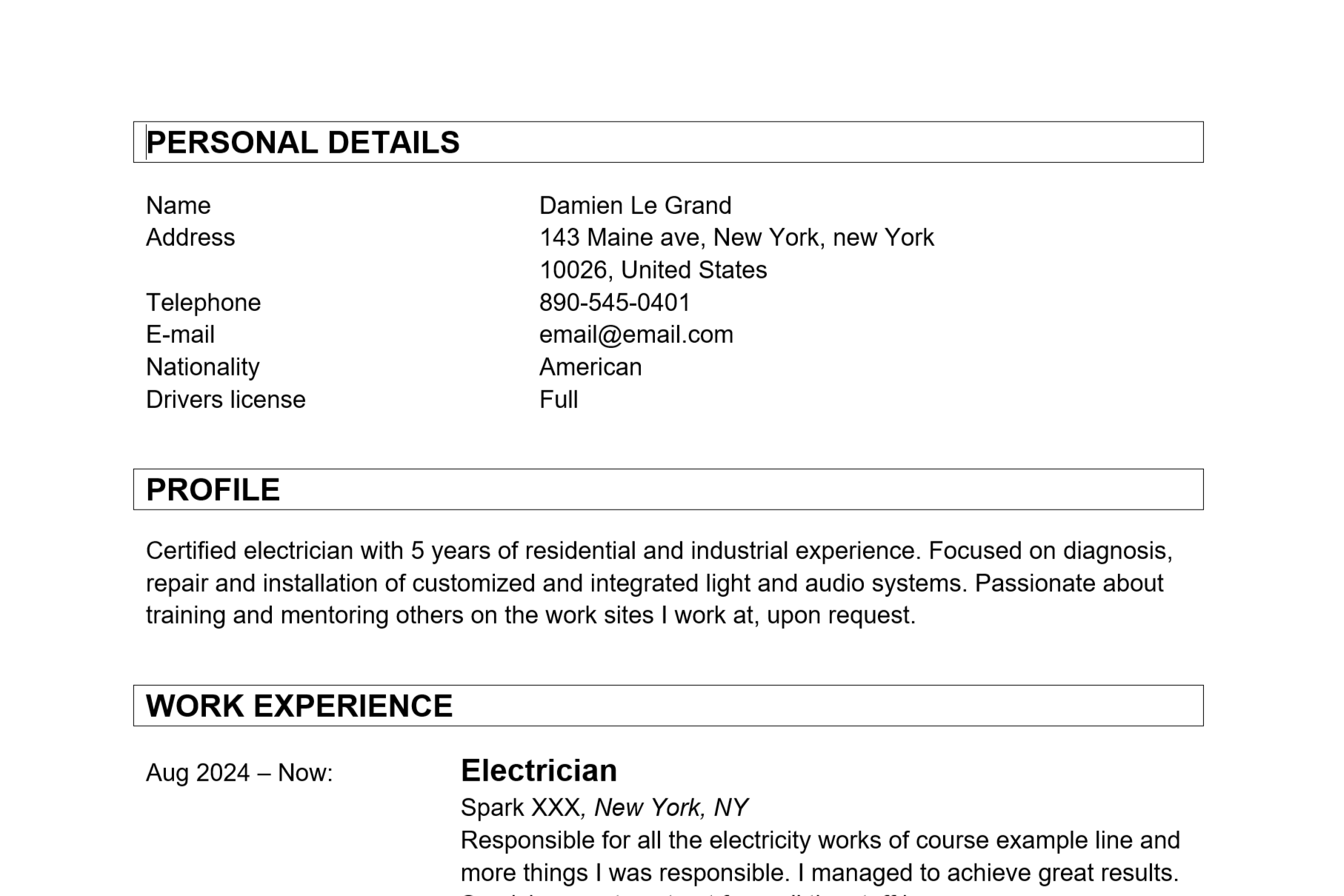 Simple and basic resume format