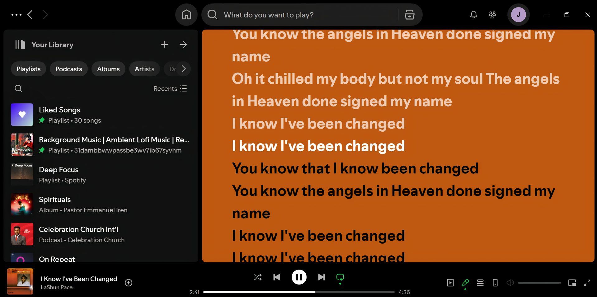 spotify on desktop showing lyrics