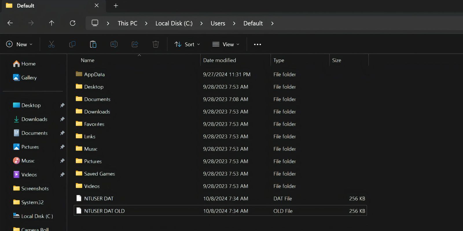 The File Explorer window with the Default folder location