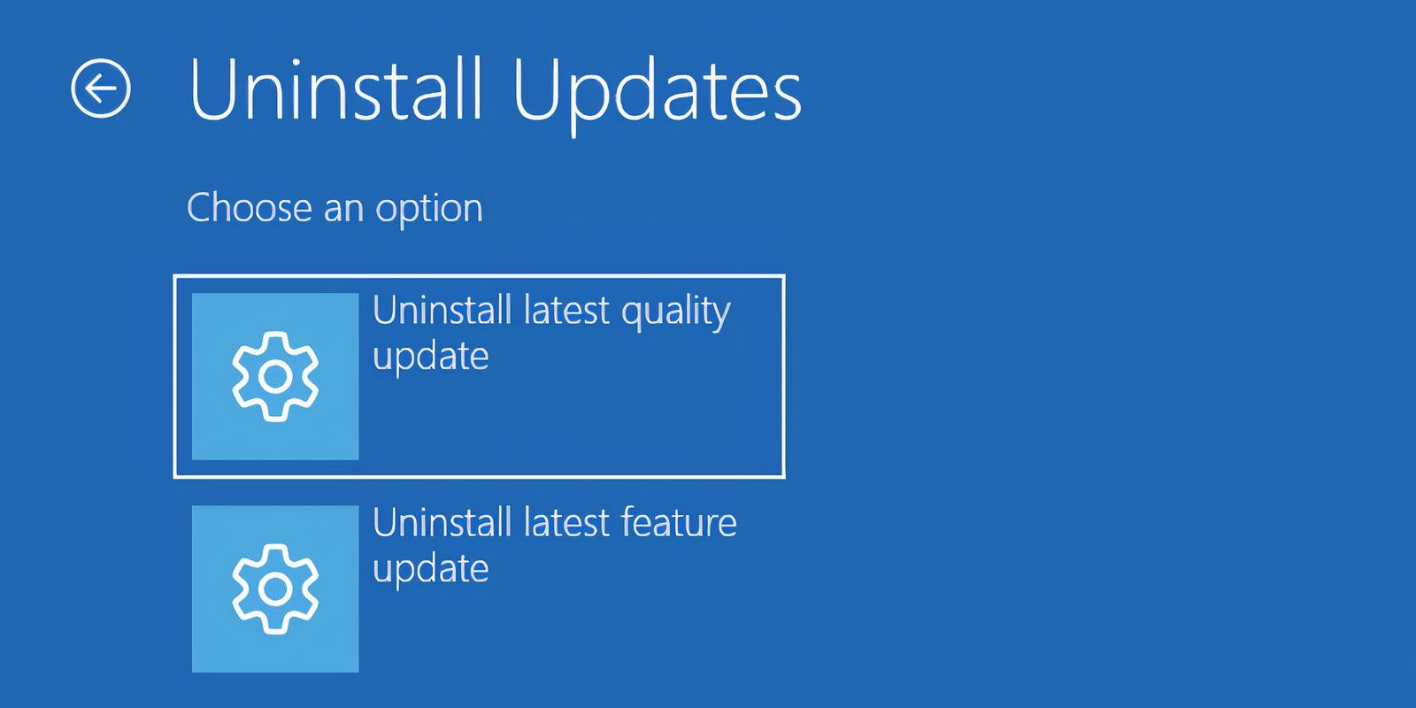 The Windows Recovery Environment page with the Uninstall updates page