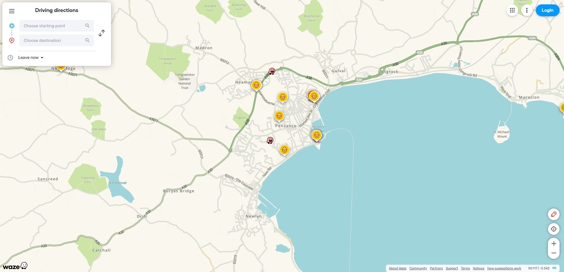 waze map of cornwall