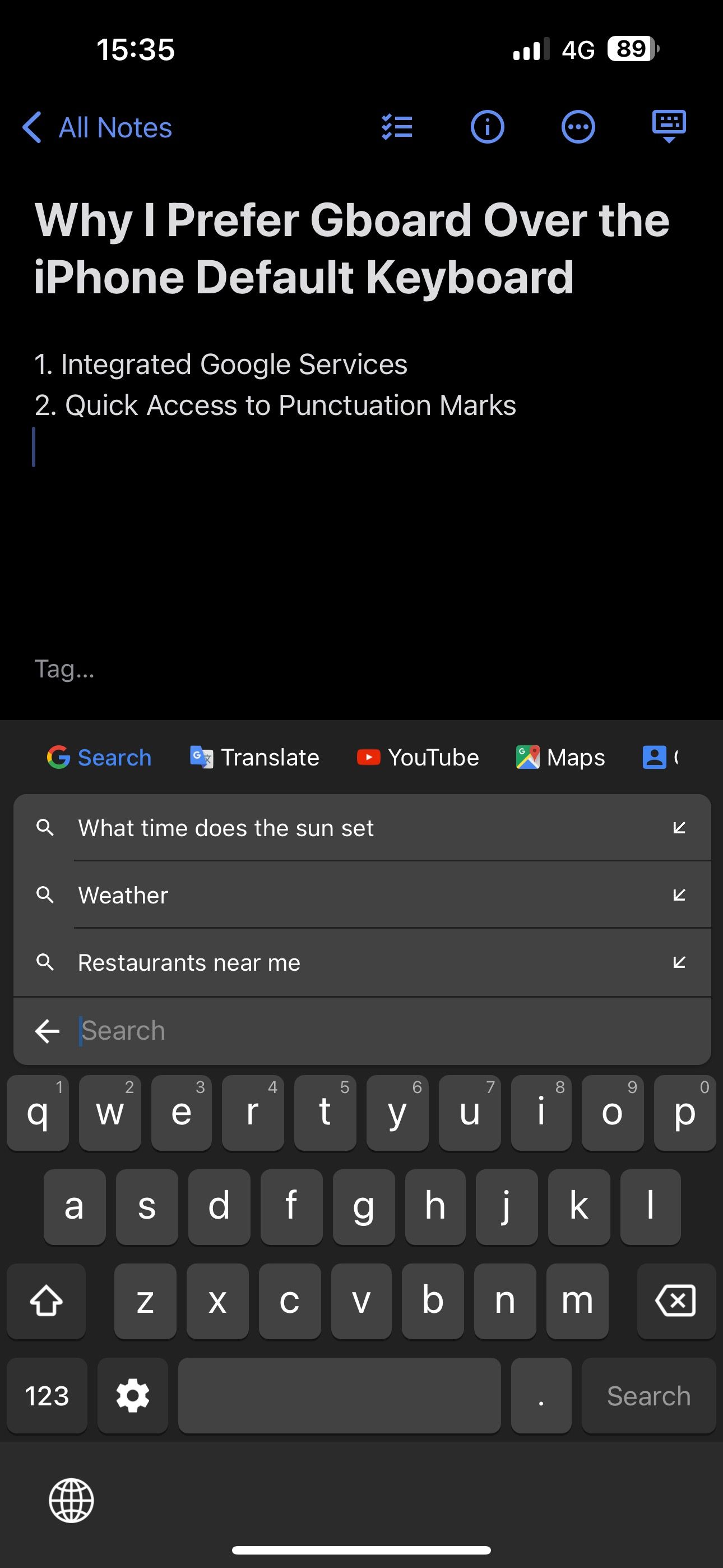 Google services integrated into Gboard.