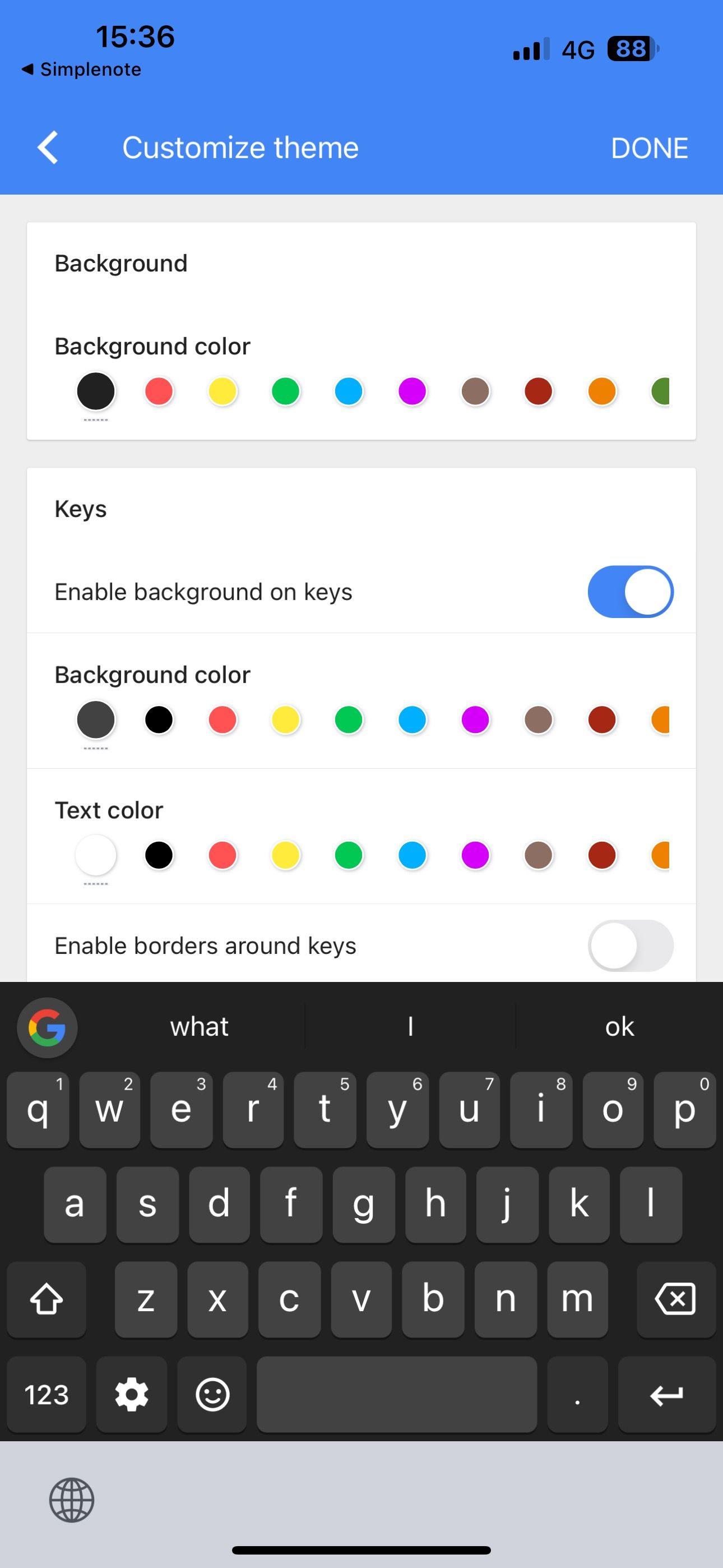 Customizing a theme in Gboard settings.