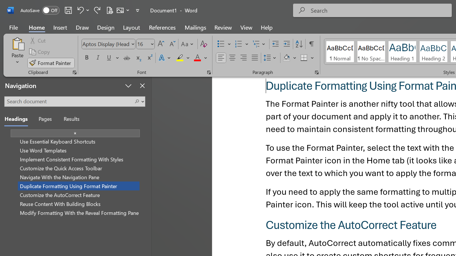 Format painter in Microsoft Word