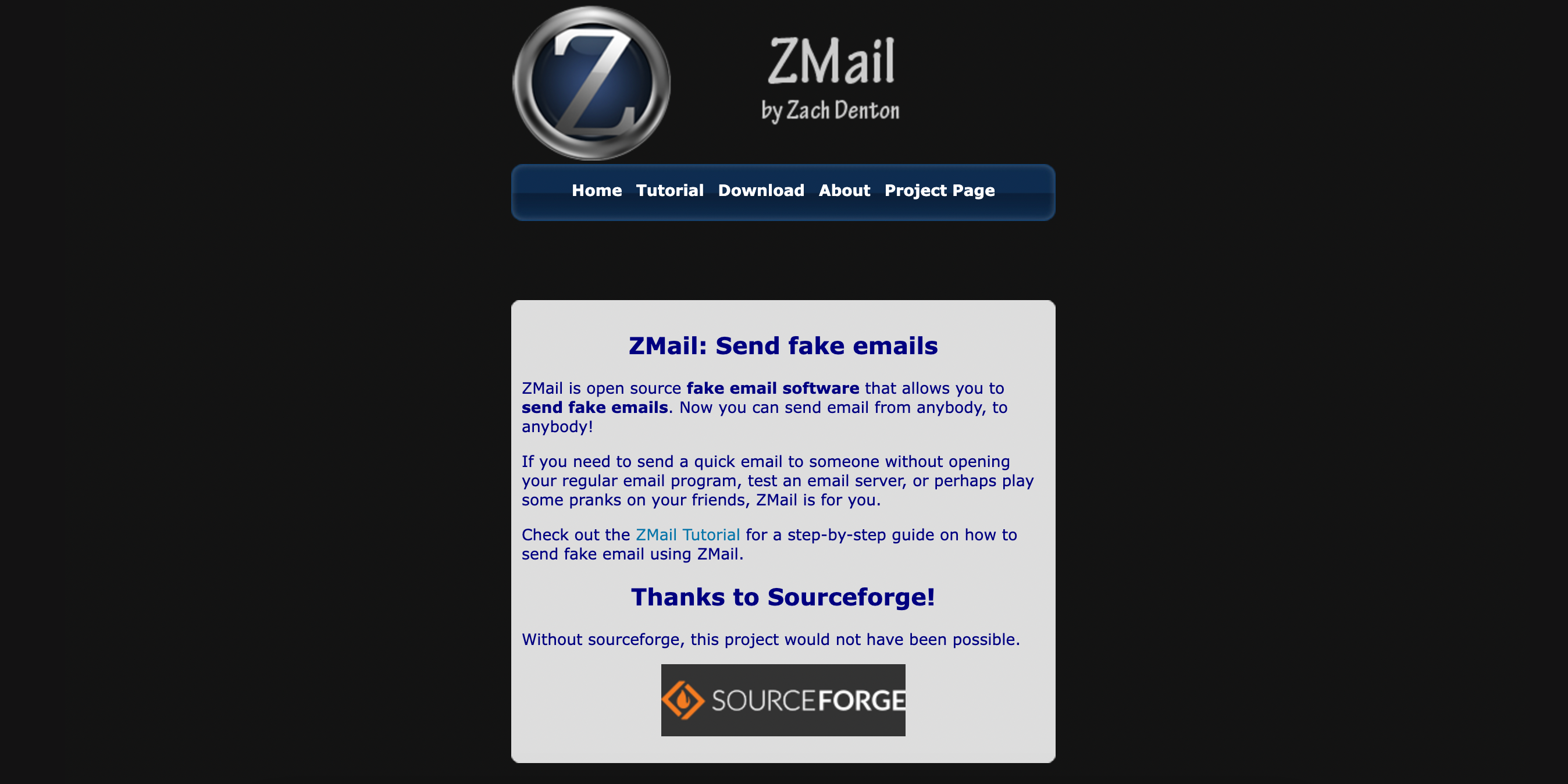 ZMail's home page describing its services