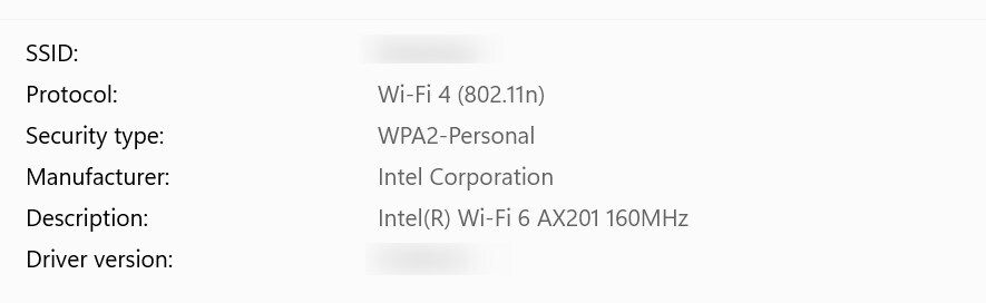 Checking the encryption type of a network in Windows.