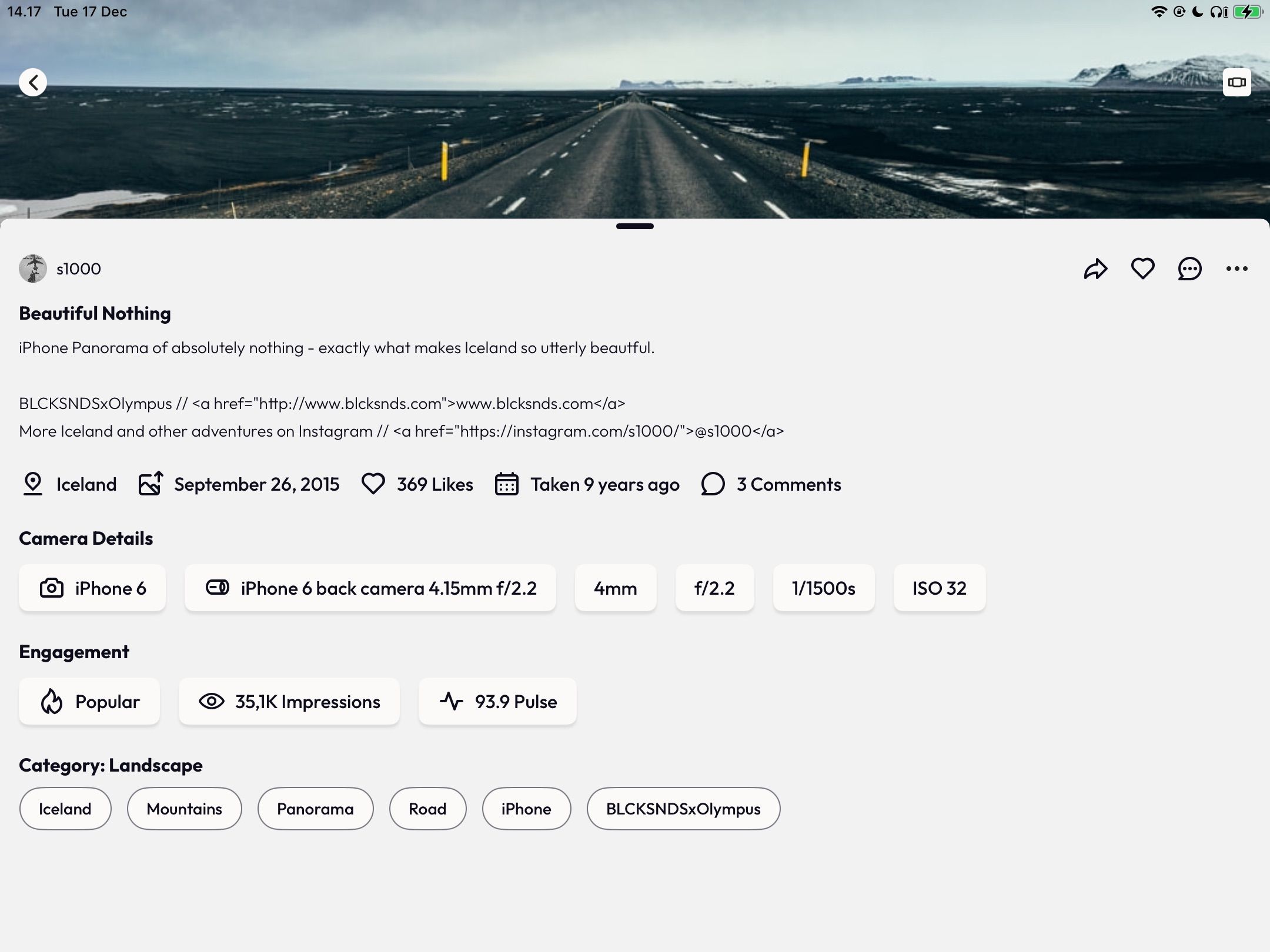 Browsing specific photos in the 500px app