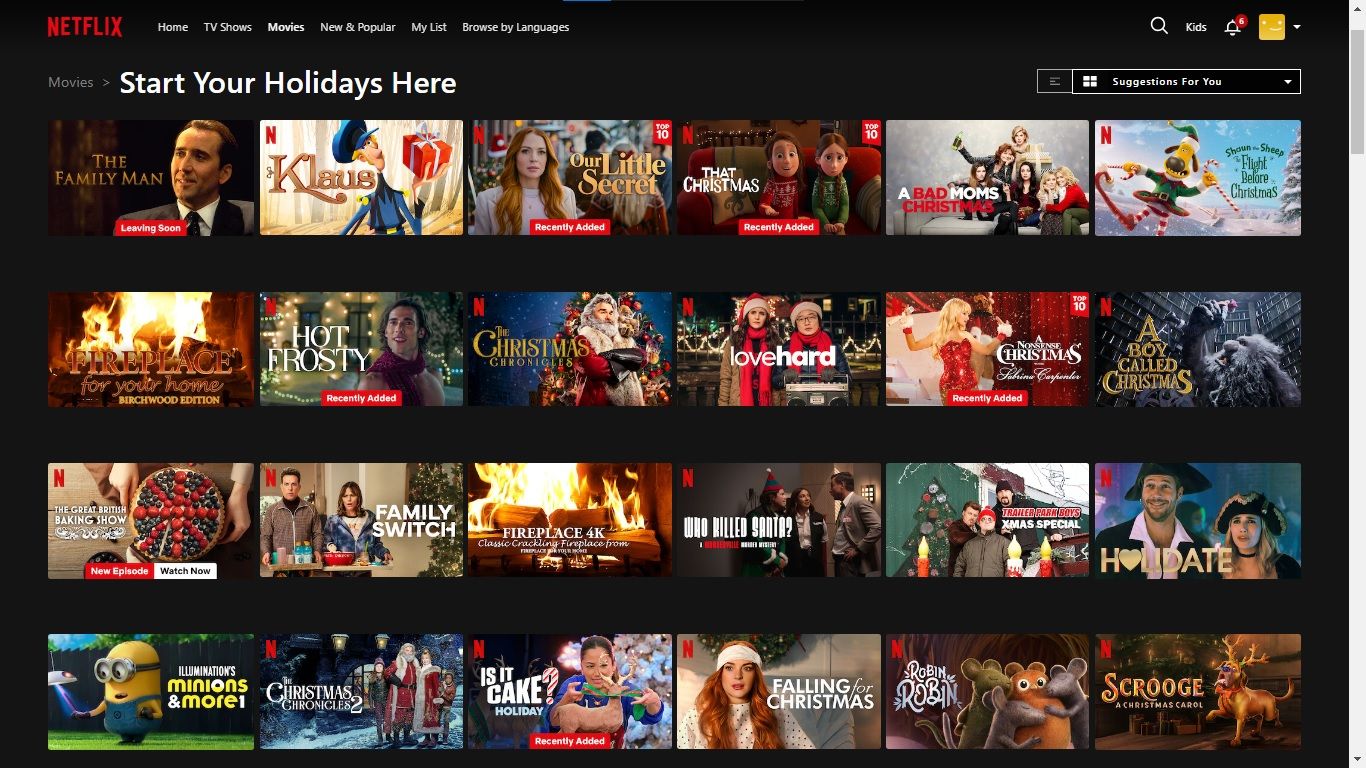 a list of holiday movies on netflix