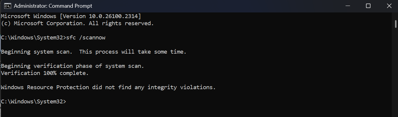 A screenshot showing an SFC scan running in Command Prompt 